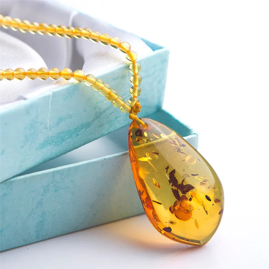 Genuine Natural Yellow Amber Quartz Crystal Water Drop Bead Pendant