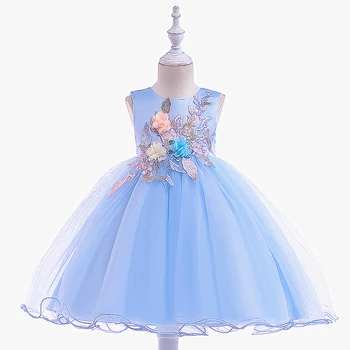 

Girls Dresses Summer 2019 Sleeveless Floral Flower Girls Dress for Kids 3 4 - 10 Years Blue Champagne Embroidery Dress Kids 6A3F