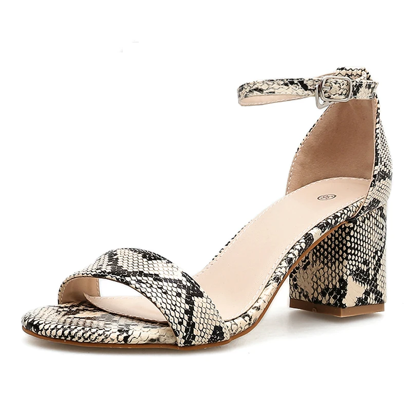 

Dropshipping 2019 Leopard Print Sandals High Heels Summer Ankle Strap Square Heel Fashion Women Sandals Pumps Dropshipping Size