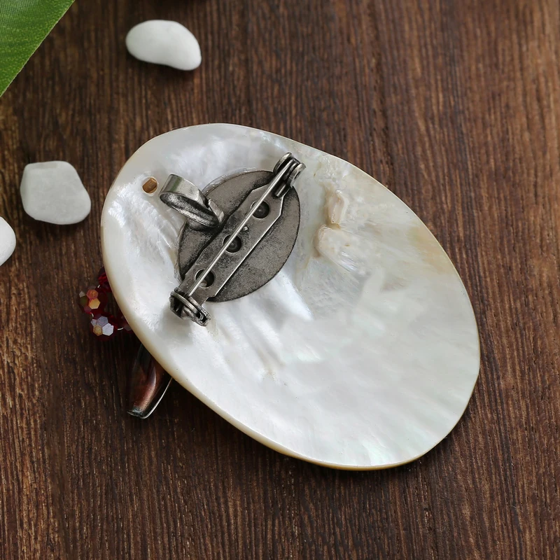 TDQUEEN Shell Brooch Pin Vintage Natural Stone Crystal Beads Big Shell Flower Broches Corsage Women Wedding Pins and Brooches 2