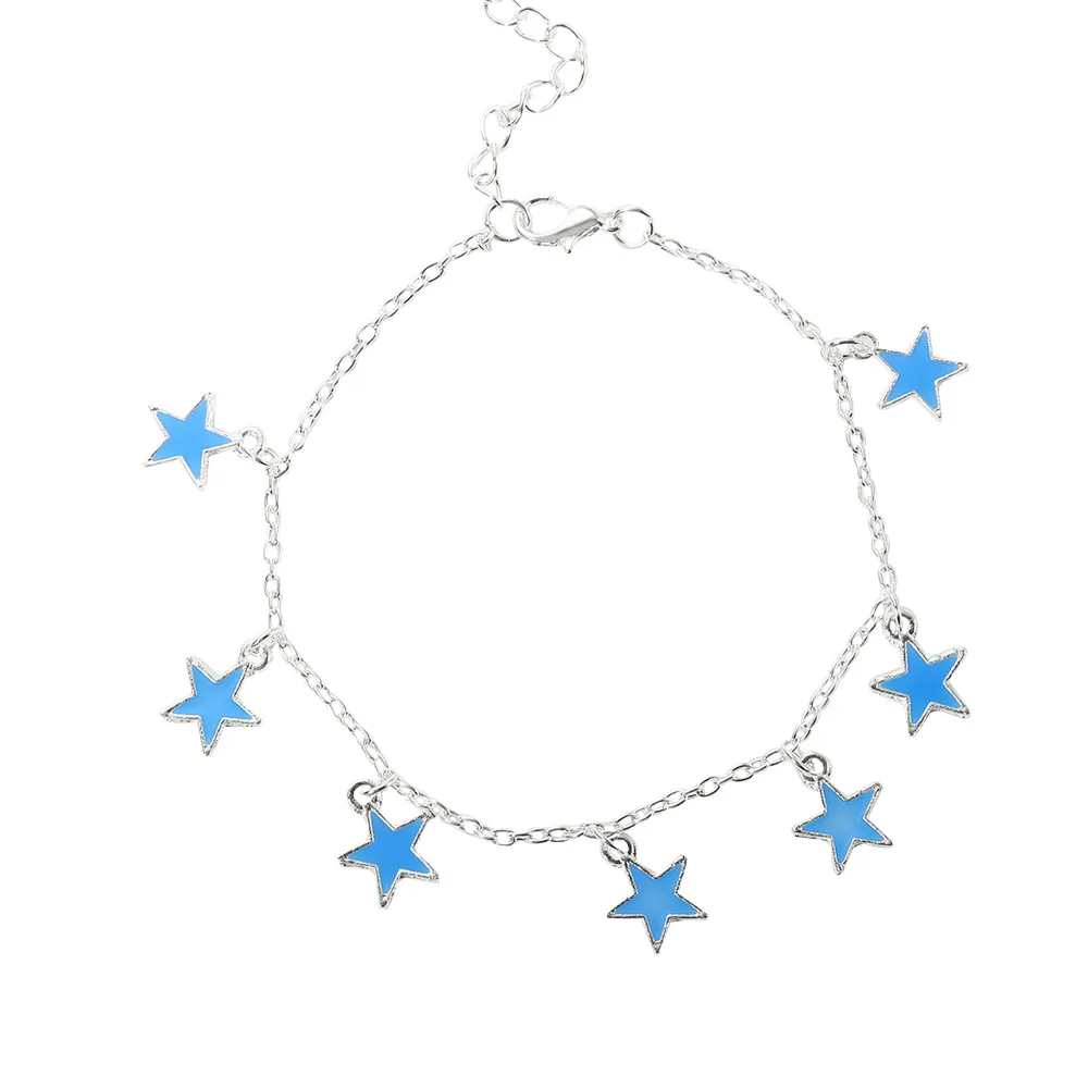 Luminous European and American Jewelry Ladies Beach Wind Blue Fluorescent Pentagonal Star Tassel Anklet