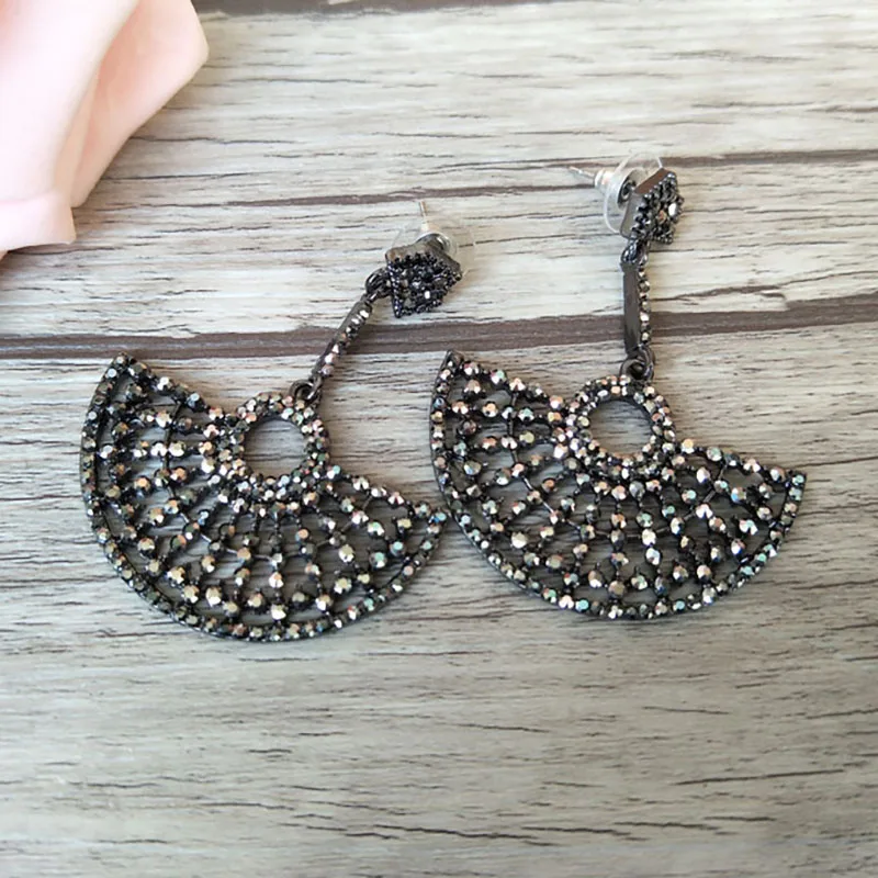1 Pair handmade sparkly black rhinestone crystal Vintage