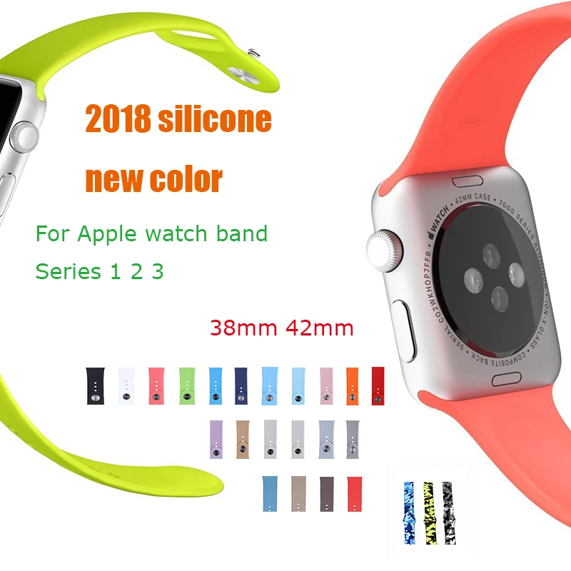 New Color Silicone Sports Strap for Apple Watch bands 38mm 42mm Casual Waterproof Series 4/3/2 | Наручные часы