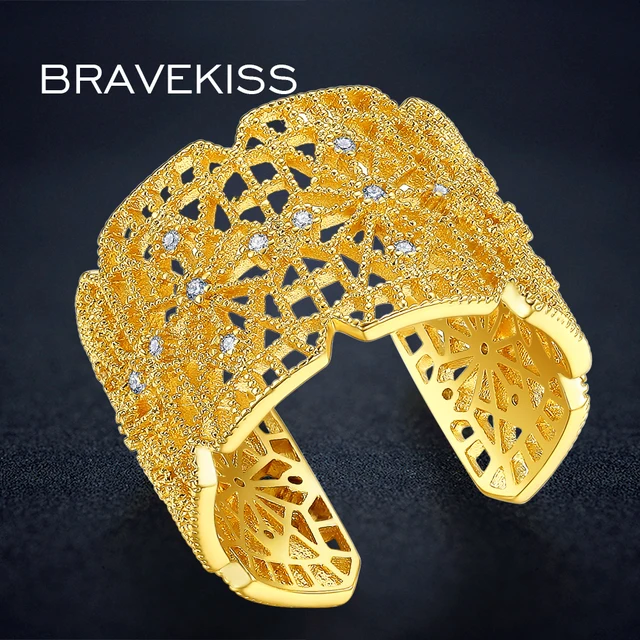 BRAVEKISS Open Hollow Ring Gold Wide Adjustable Finger Rings Bague Femme Luxury BRAVEKISS Open Hollow Ring Gold Wide Adjustable Finger Rings Bague Femme Luxury