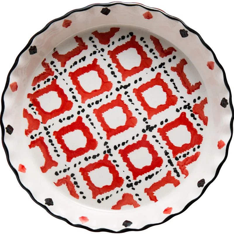 Подглазурного Цвет Технология 10-дюймовая шпилька глубокая тарелка для пиццы круглая пластина Керамика блюдо бытовые волнистые синтетические волосы выпечки духовка для выпечки Инструменты