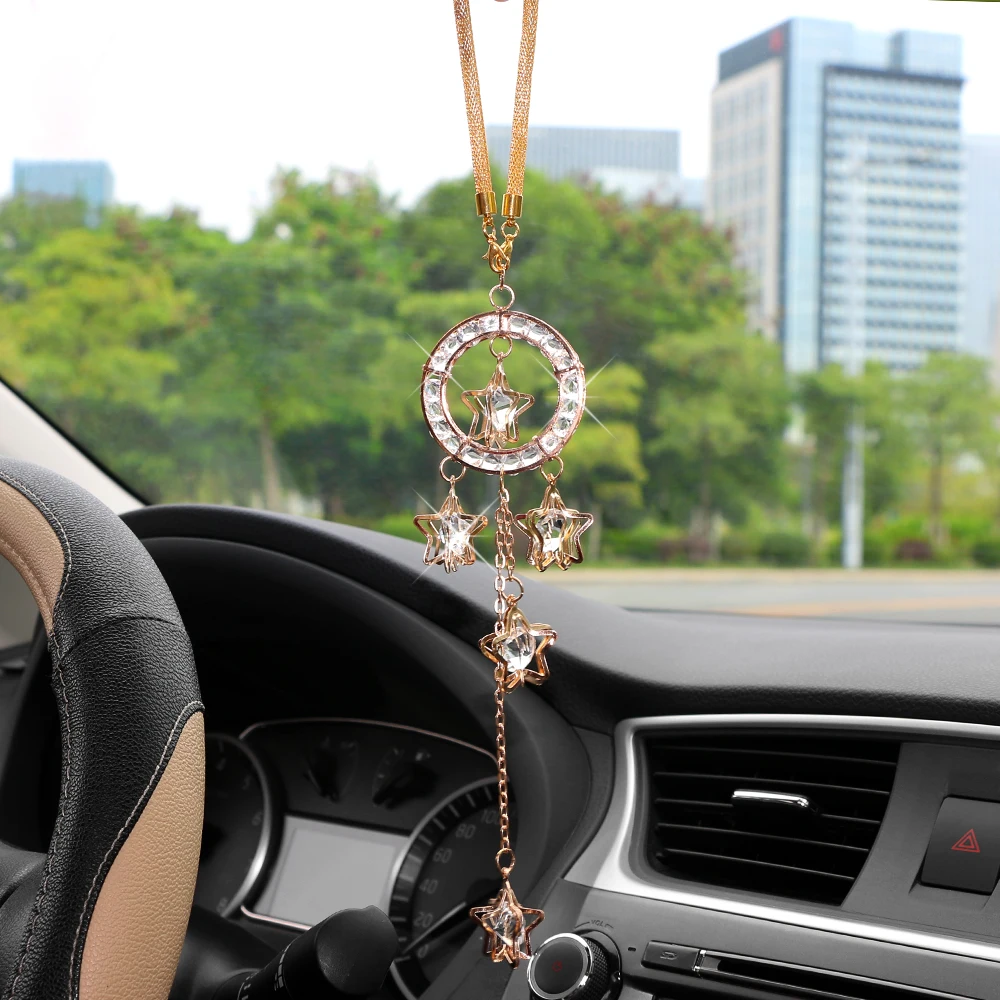 Car Pendant Crystal Flower Petals Charms Auto Rearview
