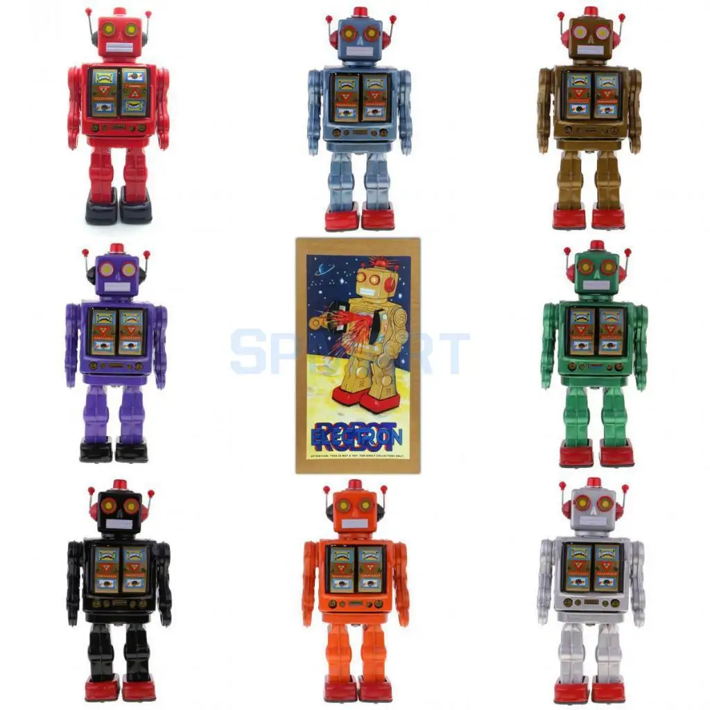 Retro Vintage Baterías Operado Caminar Mecánica Electrónica Robot Tin Toy Coleccionables Niños Niños Adultos Juguetes Regalos - 1