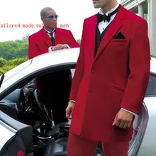 Красивый Жених Смокинги slim Fit индивидуальный заказ красный две кнопки лацканы best человек свадебный костюм(куртка+ брюки+ жилет+ галстук