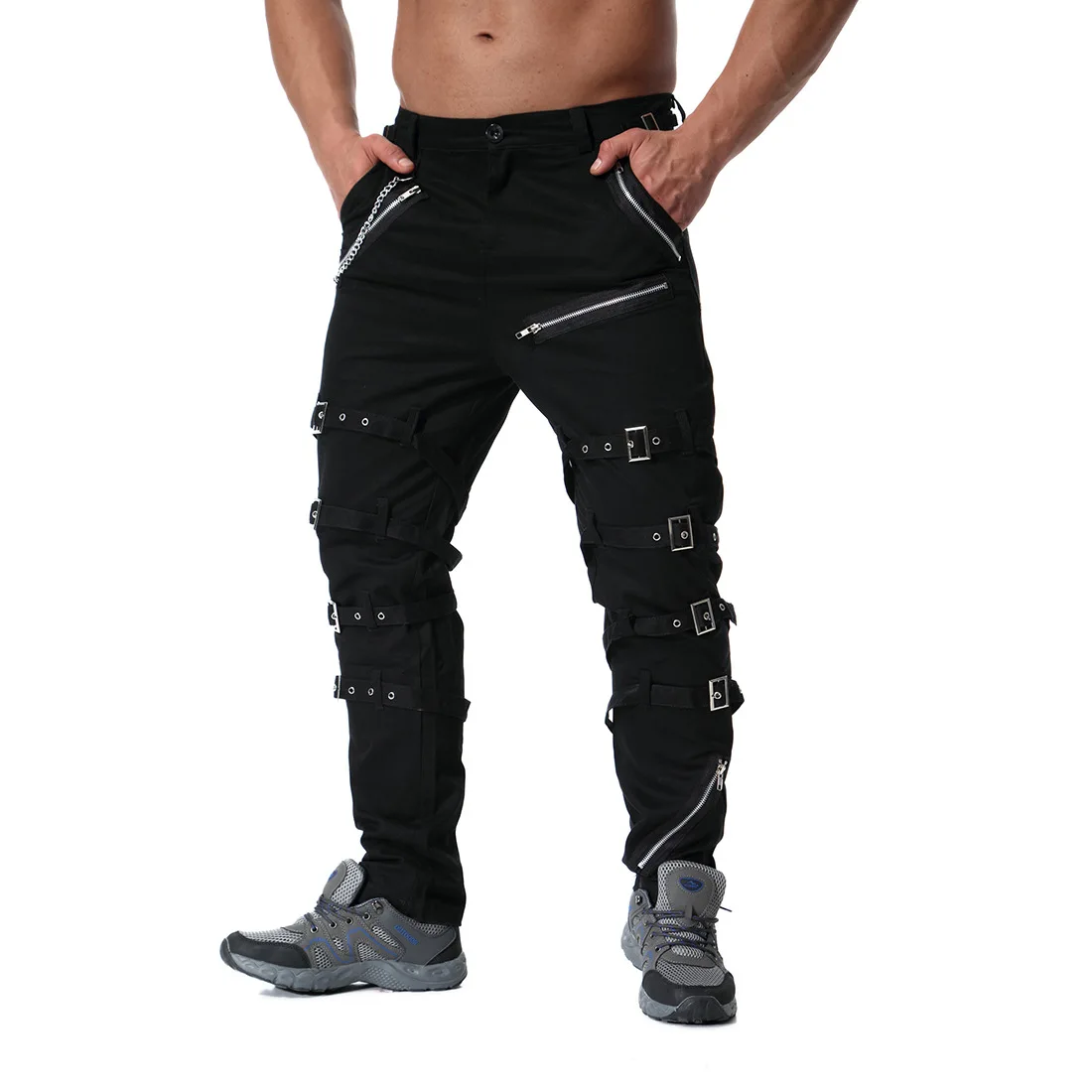 Брюки мужские 2019 новые модные тренды мужские индивидуальные металлические украшения свободные мужские повседневные брюки