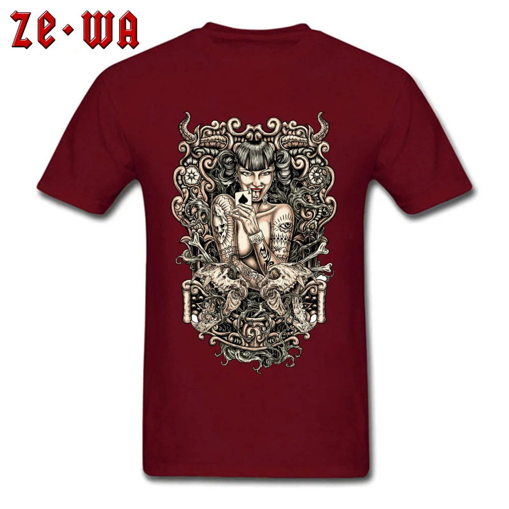 Funny Short Sleeve Tops Shirt Summer Fall O Neck 100% Cotton Youth T Shirts Tattooed Evil Girl Funny T-Shirt New Arrival Tattooed Evil Girl maroon
