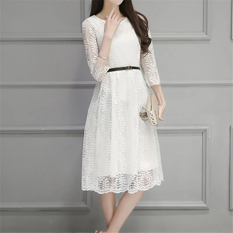 

New European 2018 Autumn Women's Lace Hollow Out Long Dresses Femme Casual Clothing Women Sexy Slim Party Dress Elegant Vestidos