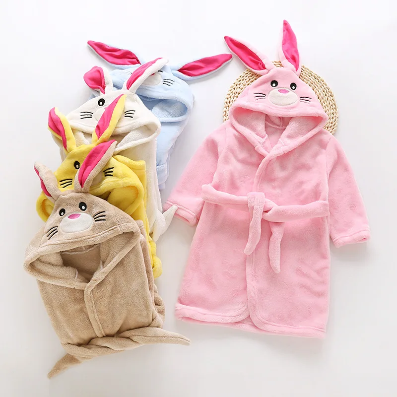 Милые фланелевые детские халаты для девочек; осенний Детский мягкий бархатный халат; пижамы для мальчиков; теплая Коралловая одежда; банные халаты с рисунком кролика