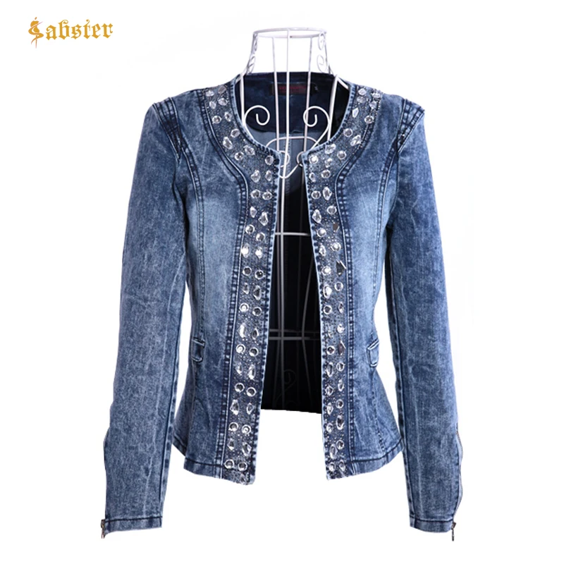 Günstig 2018 neue Ankunft frühling Antumn denim jacken vintage Diamanten casual mantel frauen denim jacke für oberbekleidung jeans Weibliche 4