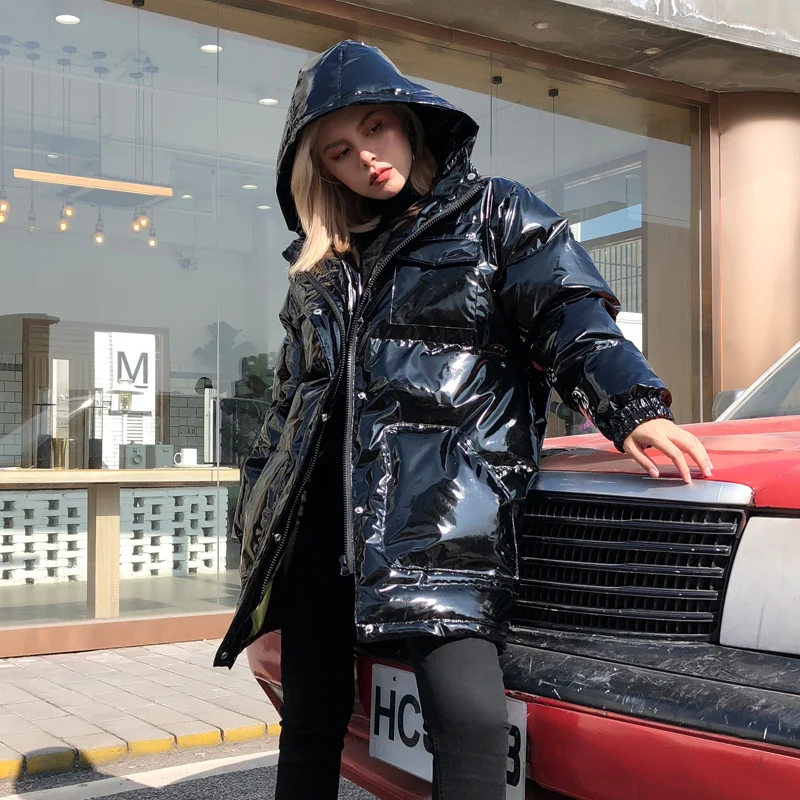

Fashion brand Glossy fabric red cotton vest coats female winter plus size oversized loose hooded vest bread style coat wq2185
