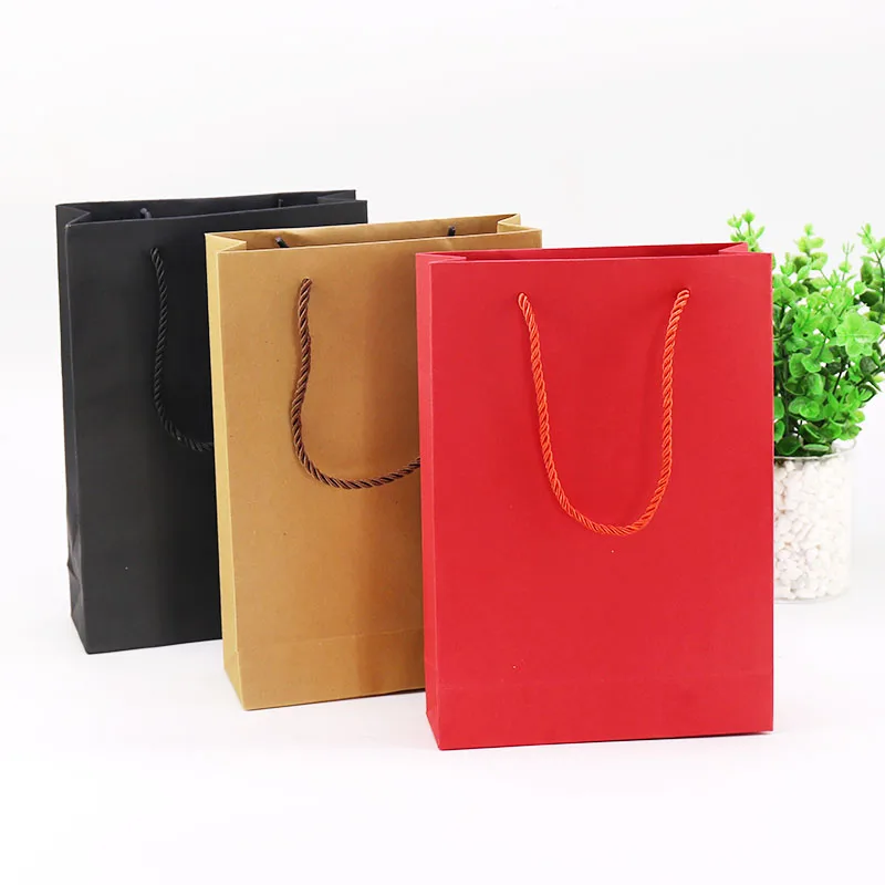 5pcs Gift Paper Bag Custom Gift with Handle for  Clothing Shopping Bag Kraft Paper Solid Color Black Brown