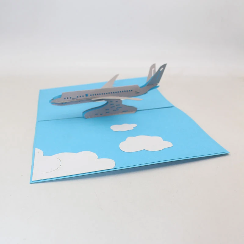  3D Handmade Blue Cover Fly Plane Aircraft Paper Invitation Greeting Cards PostCard Business Kids Bi - 33016793062