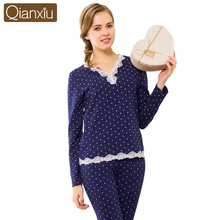 Осенние женские пижамы больших размеров, милые кружевные пижамные комплекты, Женский хлопковый пижамный комплект, женская футболка с v-образным вырезом+ штаны