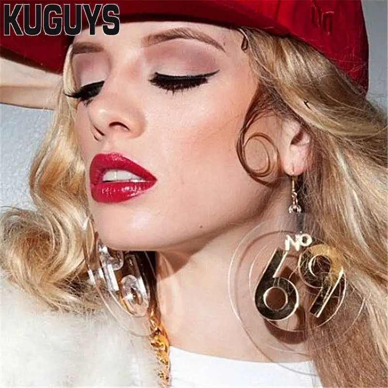

KUGUYS Acrylic Jewelry Custom Brincos Jewelry Round Large Earrings for Women Pendientes Hyperbole NO 69 Drop Earring Oorbellen