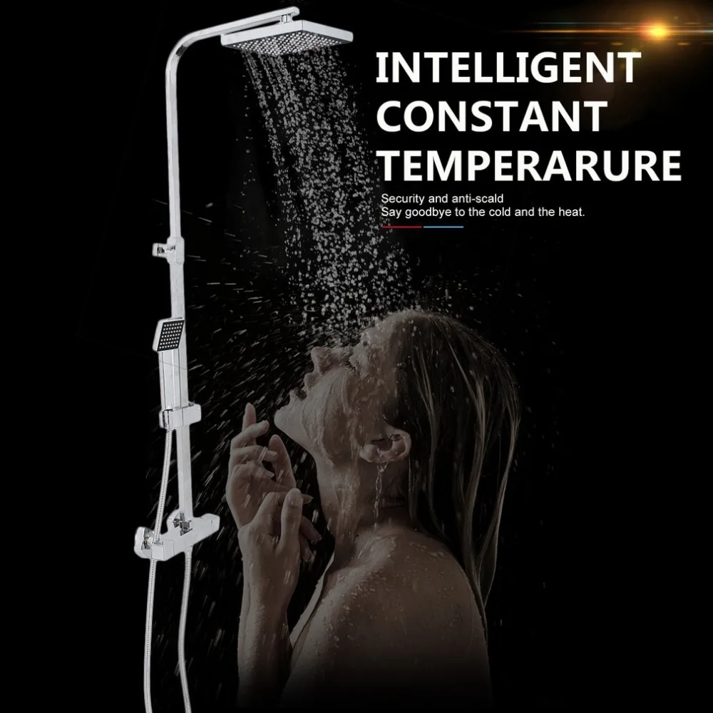 

Modern Exposed Square Shape Thermostatic Home Bathroom Double Head Shower Mixer Set Stainless Steel Handheld Shower Head Set