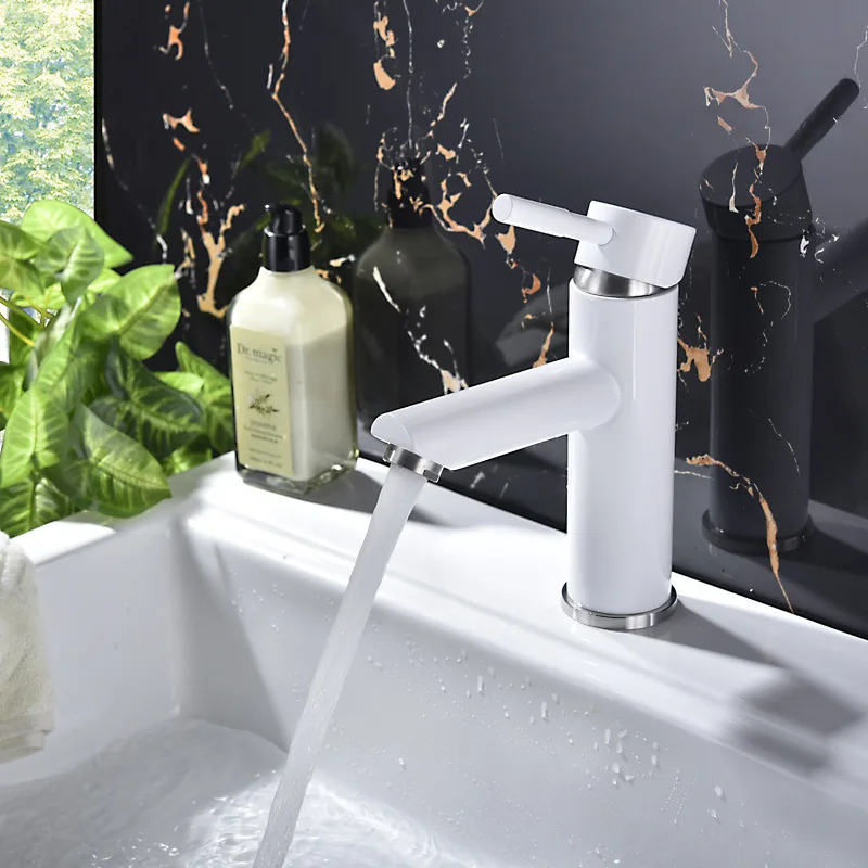 

Factory sales Single Handle Bathroom Sink Faucet Stainless Steel Basin Mixer Taps,white Finish