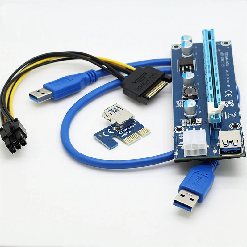 

NEW5pcs Riser USB 3.0 PCIe 1x to 16x PCI Express Extender Riser Card with SATA 15pin to 6pin power cable for bitcoin mining BTC