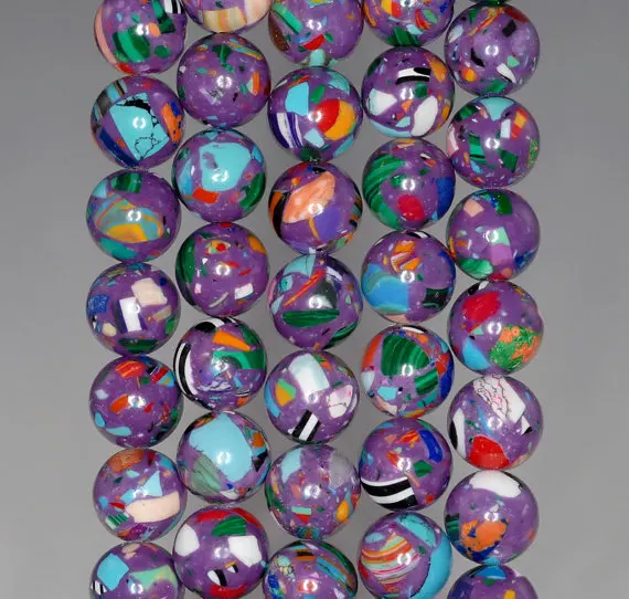 10MM MATRIX TURQUOISE GEMSTONE PURPLE MOSAIC ROUND 10MM LOOSE BEADS 15.5/"