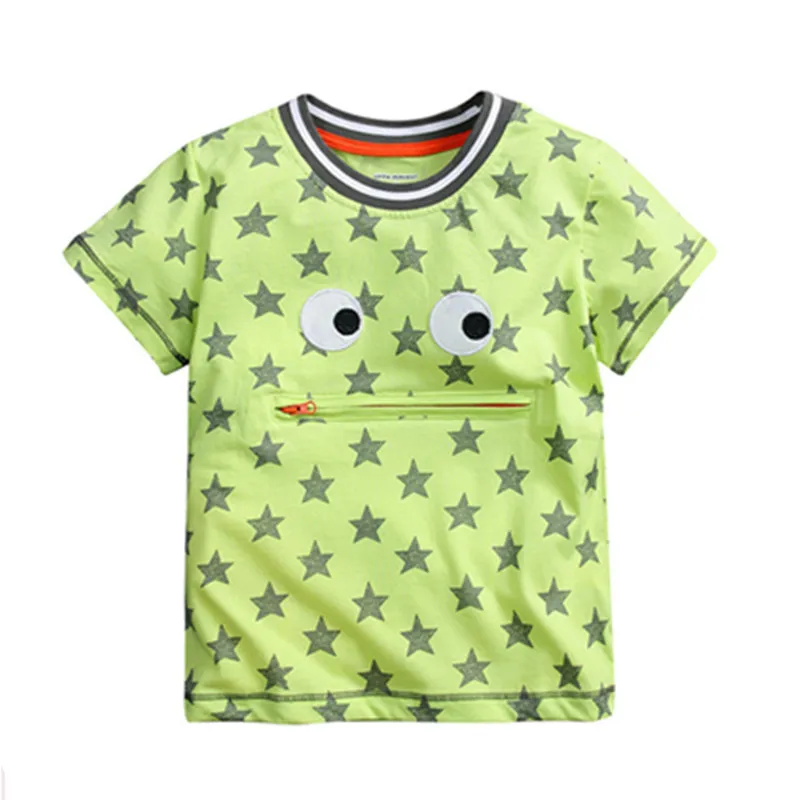 Хлопчатобумажная футболка с коротким рукавом с рисунком для маленьких мальчиков летняя брендовая детская одежда с круглым воротником топы для детей футболки 18 месяцев — 6 лет - Цвет: Зеленый