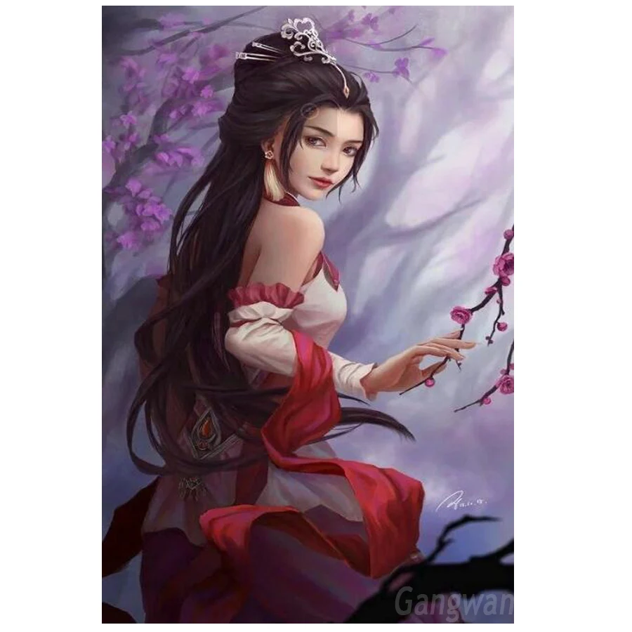 

Full Square Drill Home Decor Cross Stitch Pattern Diamond Ancient Woman Picture Handmade Embroidery Painting Gift Wall Sticker