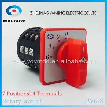 

Rotary switch 7 positions LW6-3 changeover cam switch 380V 10A 3 poles sliver point contacts one position control two terminal