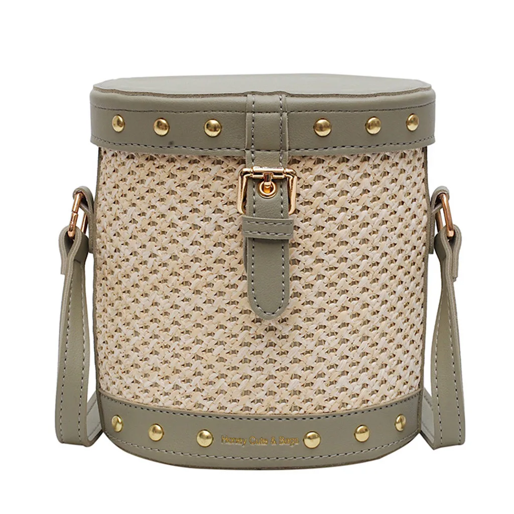 

Maison Fabre Women Rivet Decorative Straw Bucket Messenger Bag feminina Beach Burlap Square Bag Female Simple Soild Shoulder Bag