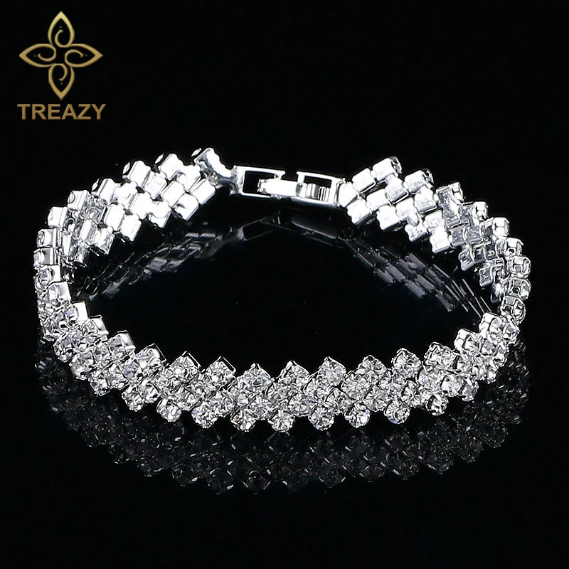 

TREAZY Elegant Silver Color Crystal Bracelets for Women Waving Bridal Bracelets & Bangles Wedding Engagement Jewelry Gift