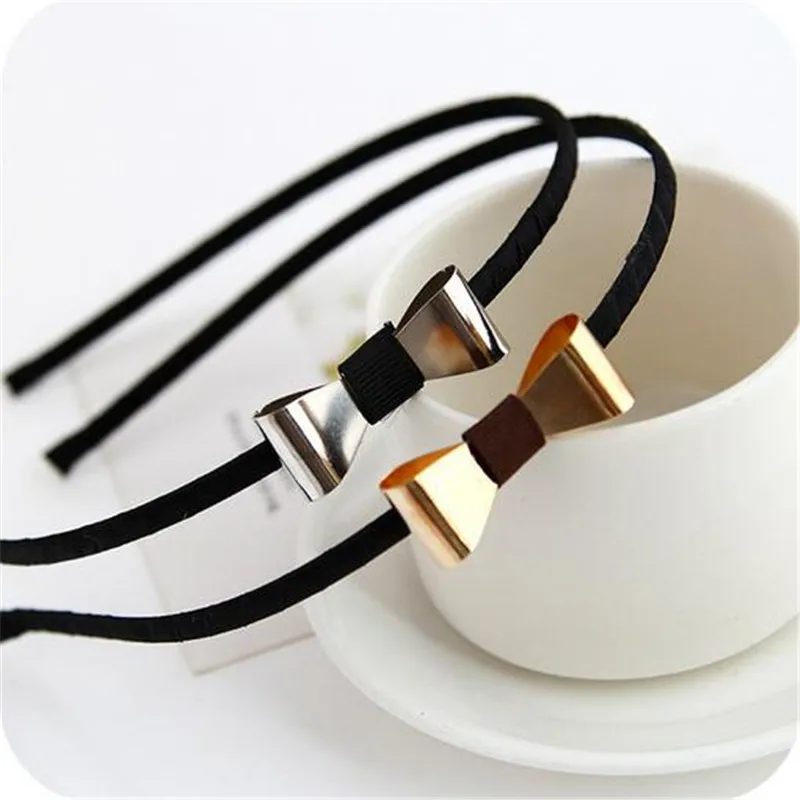 

Hot Sale Fashion Adult Headband Solid Bowknot Hair Accessories Golden&silver Plated Modern Metal Hairbands for Women