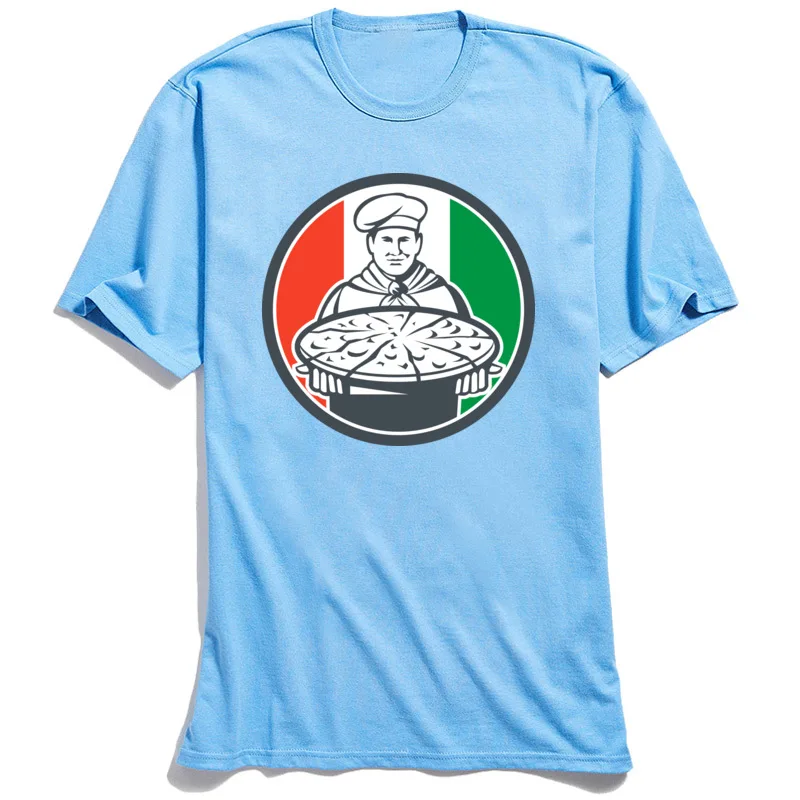 Funny Summer Autumn Cotton Fabric O Neck Tees Short Sleeve Funny Tops & Tees Designer Party T-Shirt Top Quality Italian Chef Cook Serving Pizza Circle Retro light