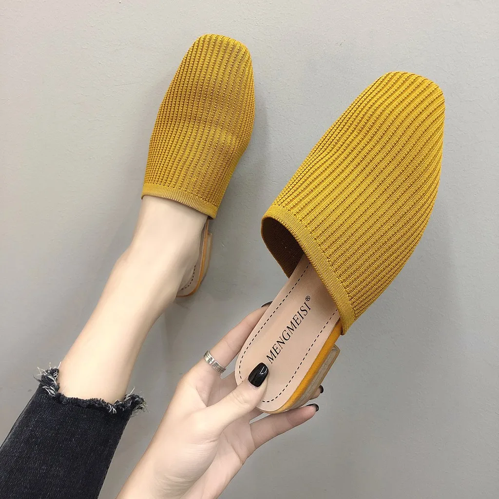

Shoes Woman Summer Baotou Half Slippers Woven Sandals Fashion Low With Female Woman Slippers Mules Flip Flop Zapatos De Mujer