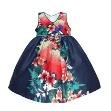 Детское платье с цветочным принтом для девочек нарядное шелковое платье для девочек платье с треугольным вырезом ремень со стразами костюм для детей возрастом от 3 до 8 лет