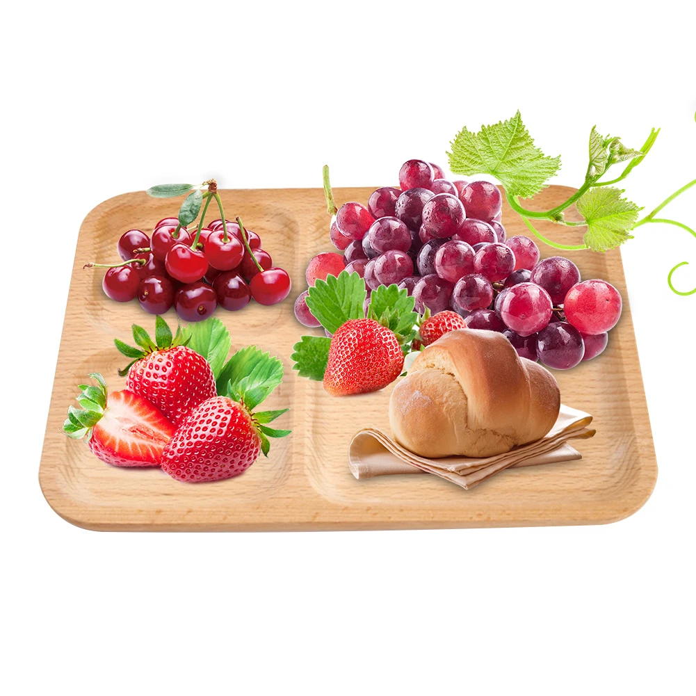 

High quality Wooden food Fruits Tray Goods Storage Breakfast Serving Plate Snack Dessert Containers Trays Box Plate Dish