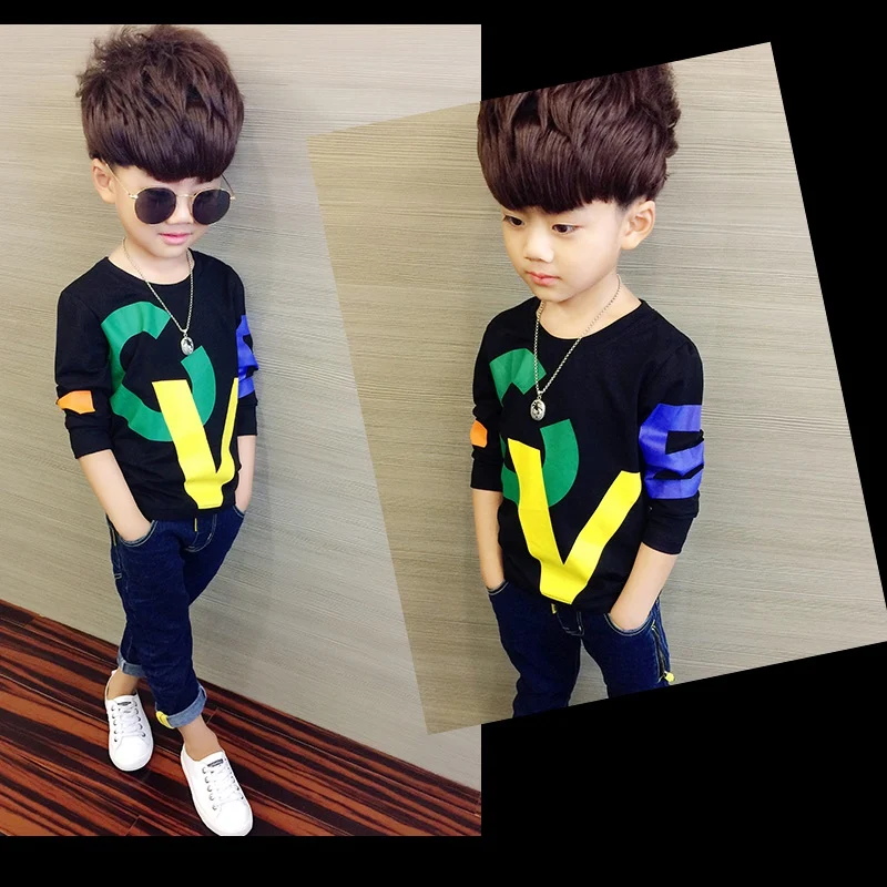 COOTELILI 80-130cm Black T-Shirt Children Tops Letter Kids Clothes Long Sleeve T Shirt Toddler Boys Spring Clothing Costume (9)