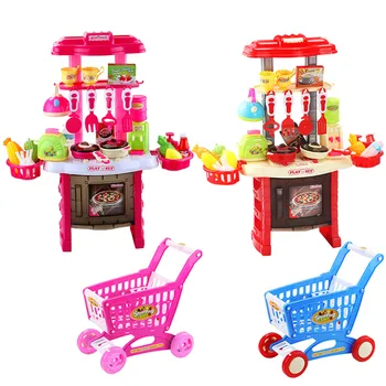 

65PCS Kids Simulation DIY Pots Pans Spoons Knives Cooking Stove Cookware Tool Accessories Shopping Cart Kitchen Pretend Play Toy