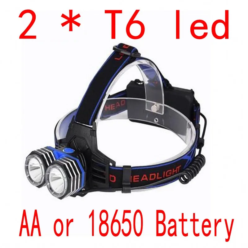 Headlamp 2X T6 Headlight Flashlight Head Torch AA or 18650 Battery for
