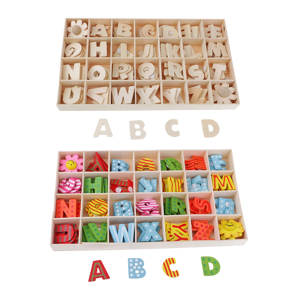 112 Pieces Wooden Alphabet Letters Kids Education Toys with Storage Tray
