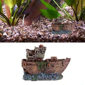

Aquarium Ornament Sunk Ship Wreck Boat Mini Fish Tank Cave Decor Underwater New