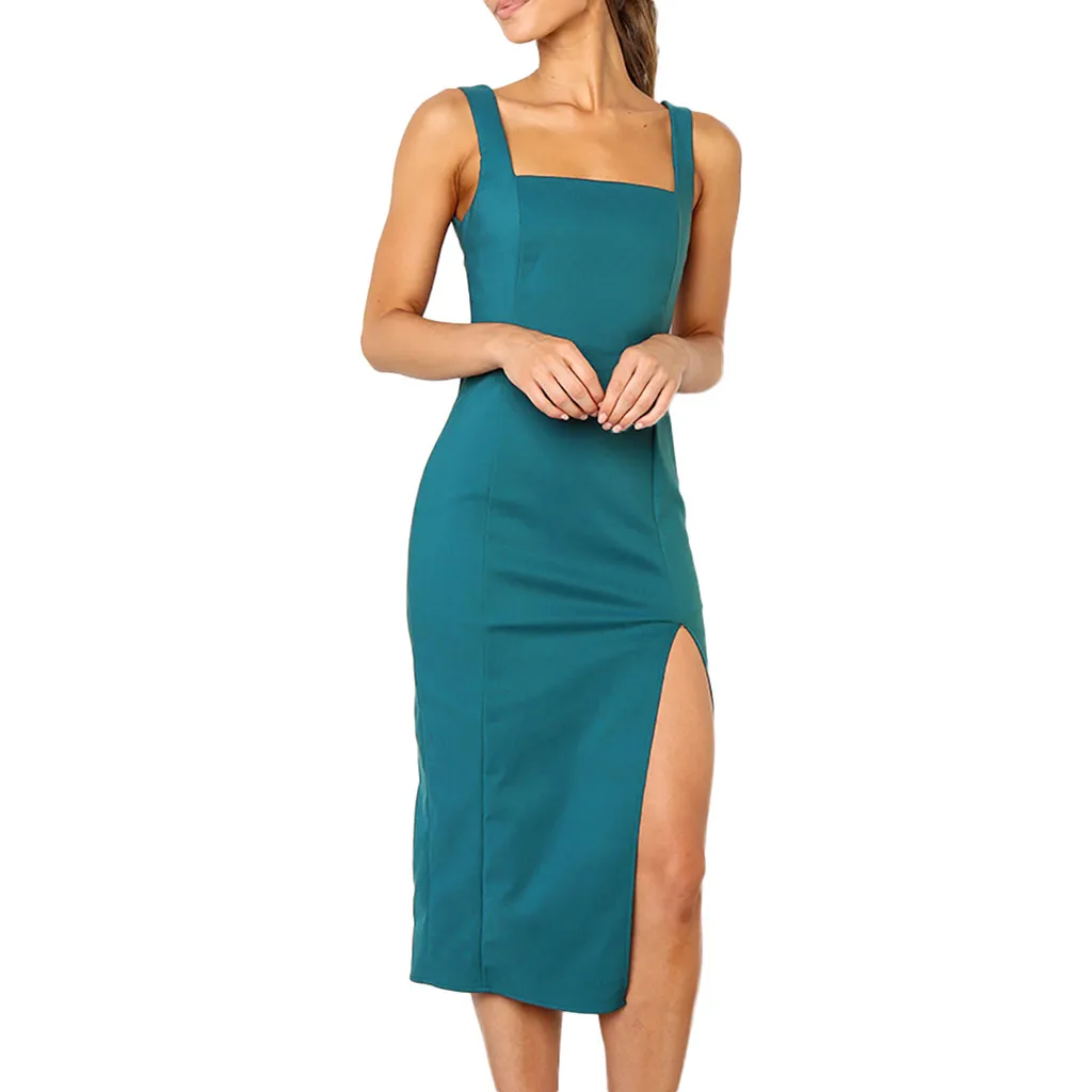 

Summer Party Dress Women Clothes 2019 Elegant Solid Split Runway Dresses Woman Party Night Sexy Dress Ladies Tank Dresses