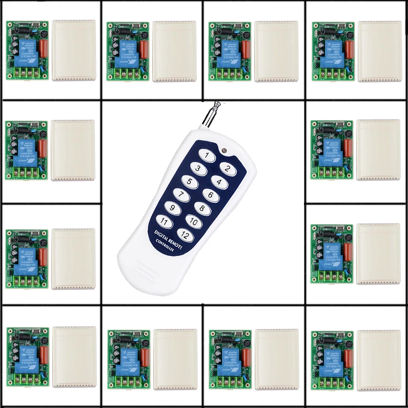 

AC 220V 12 CH 30A Relay Wireless Remote Switch Light Lamp LED Motor Machine RF Receiver Transmitter 315Mhz 433.92MHZ
