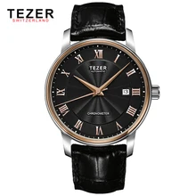 Oline ведущих мировых брендов мужские часы TEZER настоящее кожаный ремешок 60 м водонепроницаемый кварцевые наручные часы мужчины платье часы часы коробки
