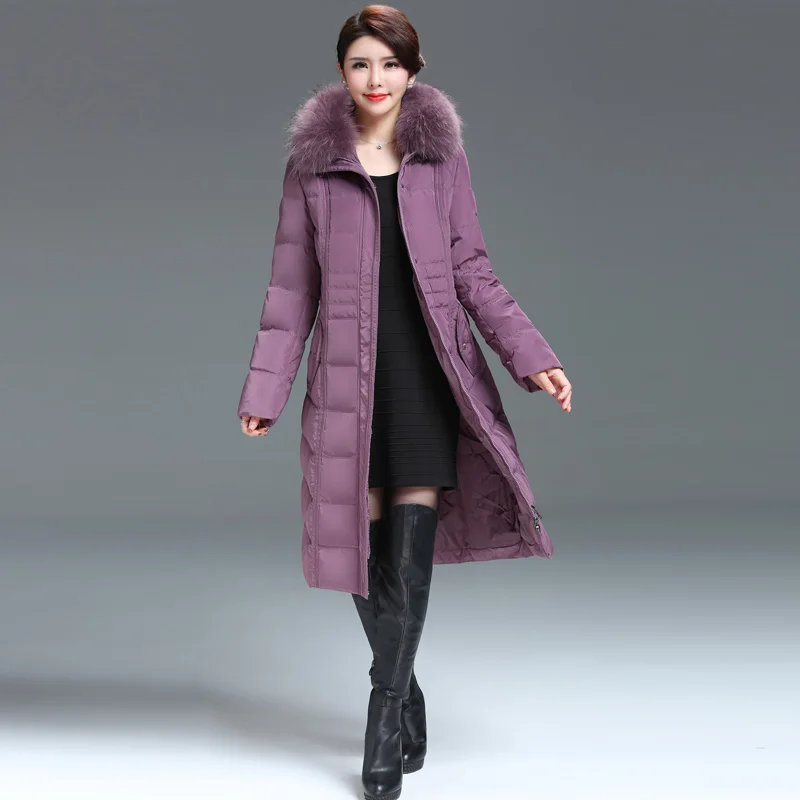 BJCJWF, женские пуховики, большие размеры, зимний теплый пуховик на белом утином пуху, длинное пальто, натуральный мех енота, с капюшоном, толстая парка, верхняя одежда, 6XL - Цвет: purple