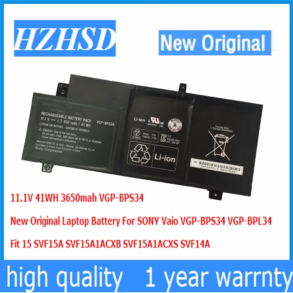 11 1 В 41 Втч 3650 мАч новая Оригинальная батарея для ноутбука SONY Vaio VGP-BPS34 Fit 15 SVF15A