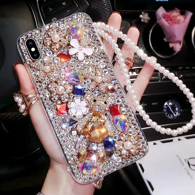 

Luxury 3D Bear Gem Stone Full Diamond Bling Cases for iPhone Xs Max 6s 7 8 Plus Crystal Coque Funda Capa