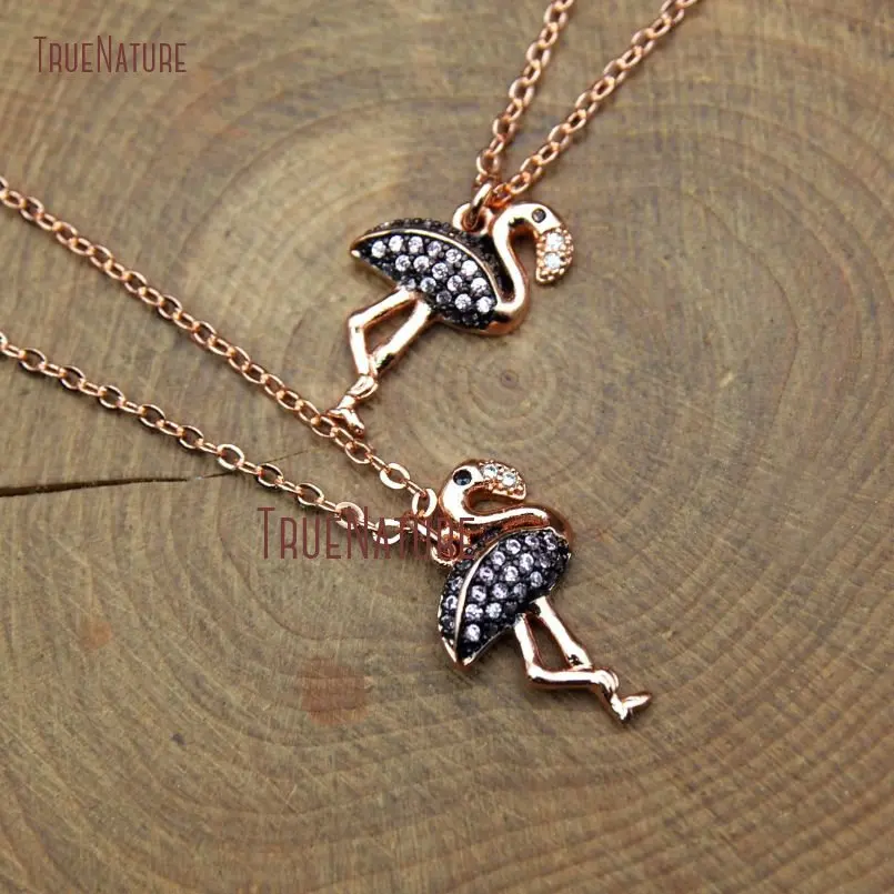 20180126-NM10392- Micro Pave Pink Zircon Electroplating Rose Gold Flamingo Necklace Copper Necklace_3