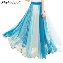 Boho Женская Макси юбка высокая Талия шифон юбка контрастная цветная Лоскутная Женская пляжная летняя Длинная Юбка Saia Longa Faldas