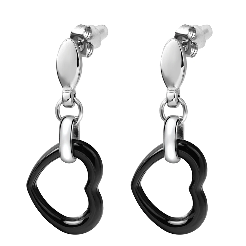 

Hot Sale Black/White Ceramic Heart Drop Earring For Women Stainless Steel Earrings Bijoux Brinco